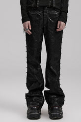 Black Metal Nails Decoration Simple Pleated PU Men's Steampunk Leather Pants